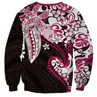 Monstera Plumeria Flowers Pink Sweatshirt Polynesian Pattern