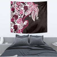 Monstera Plumeria Flowers Pink Tapestry Polynesian Pattern