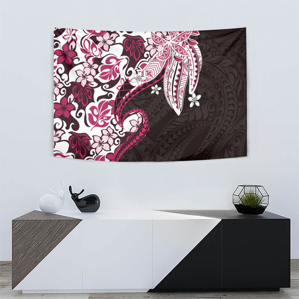 Monstera Plumeria Flowers Pink Tapestry Polynesian Pattern