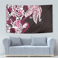 Monstera Plumeria Flowers Pink Tapestry Polynesian Pattern
