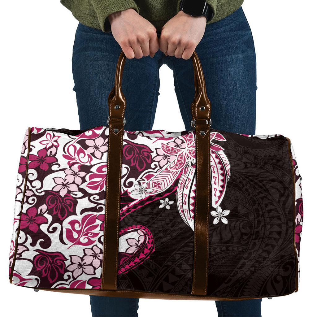 Monstera Plumeria Flowers Pink Travel Bag Polynesian Pattern