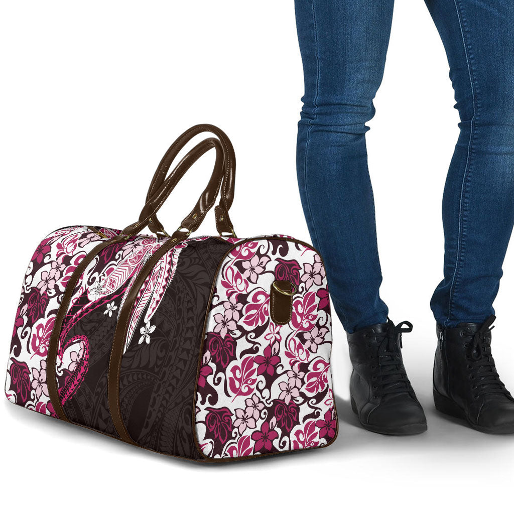 Monstera Plumeria Flowers Pink Travel Bag Polynesian Pattern