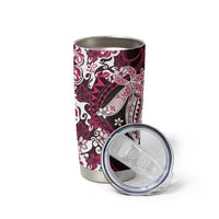 Monstera Plumeria Flowers Pink Tumbler Cup Polynesian Pattern