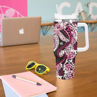 Monstera Plumeria Flowers Pink Tumbler With Handle Polynesian Pattern