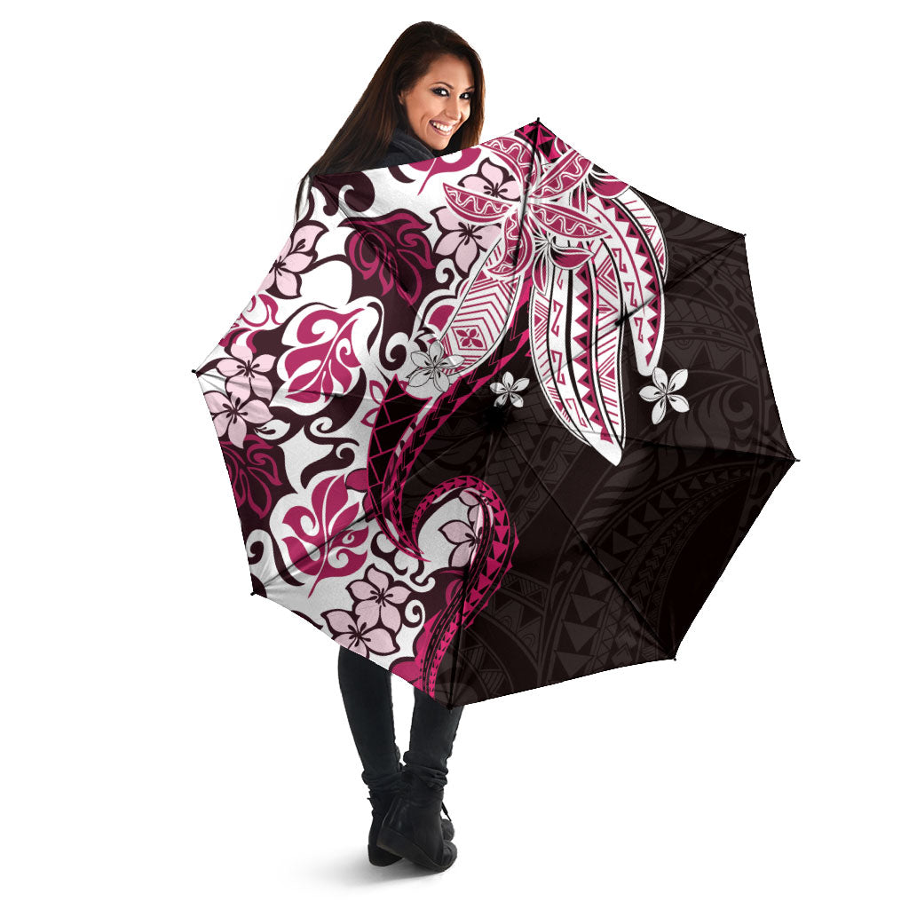 Monstera Plumeria Flowers Pink Umbrella Polynesian Pattern