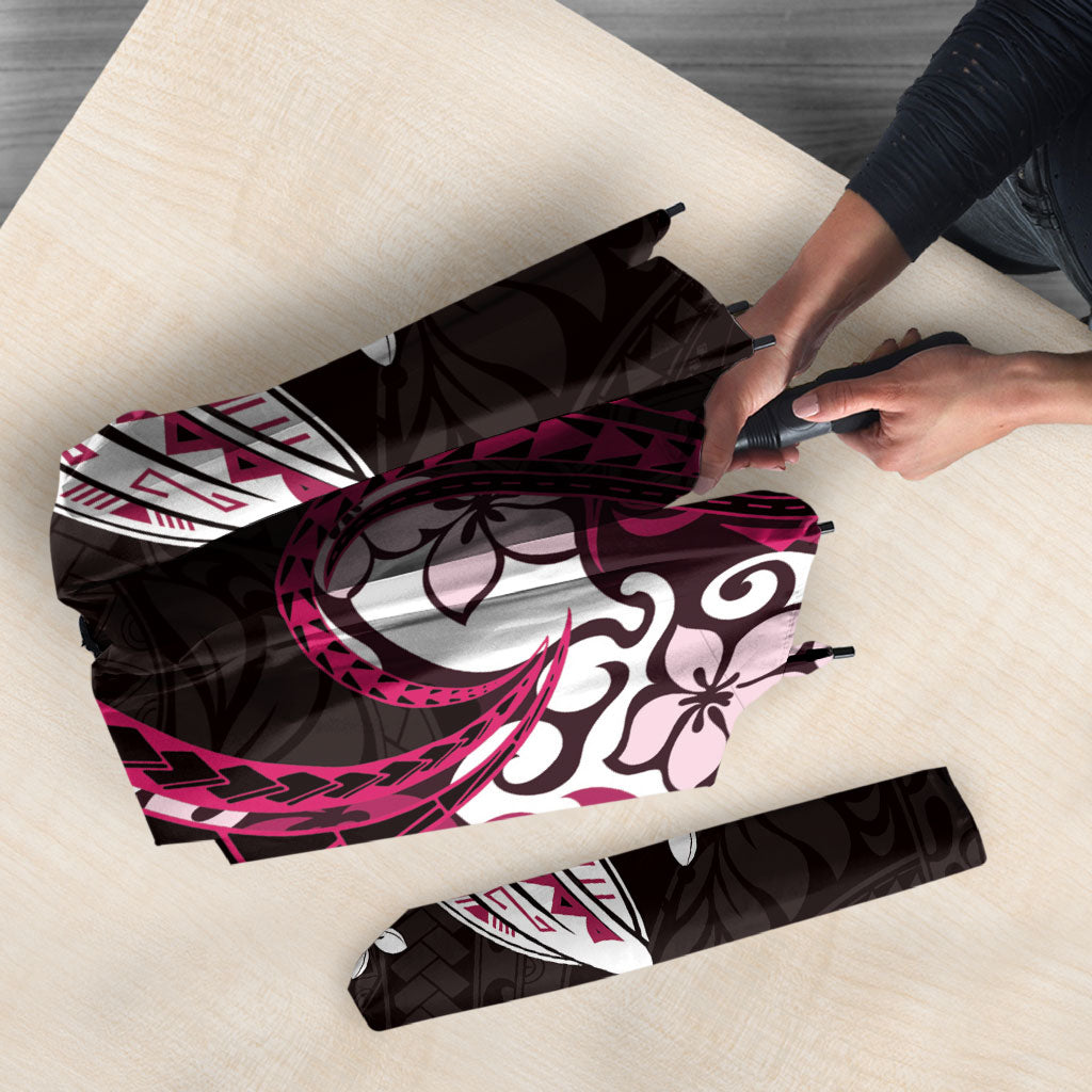 Monstera Plumeria Flowers Pink Umbrella Polynesian Pattern