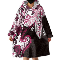 Monstera Plumeria Flowers Pink Wearable Blanket Hoodie Polynesian Pattern