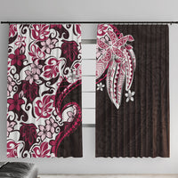 Monstera Plumeria Flowers Pink Window Curtain Polynesian Pattern