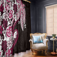 Monstera Plumeria Flowers Pink Window Curtain Polynesian Pattern