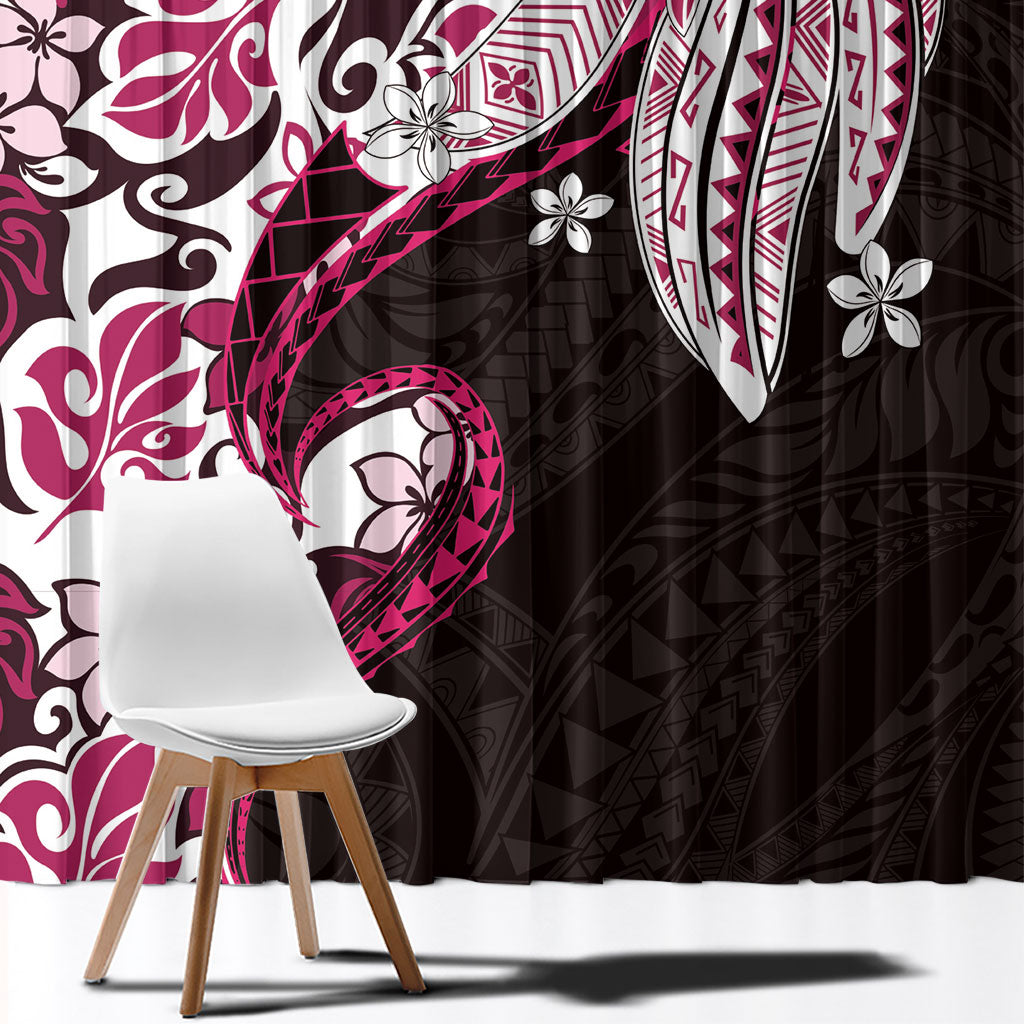 Monstera Plumeria Flowers Pink Window Curtain Polynesian Pattern