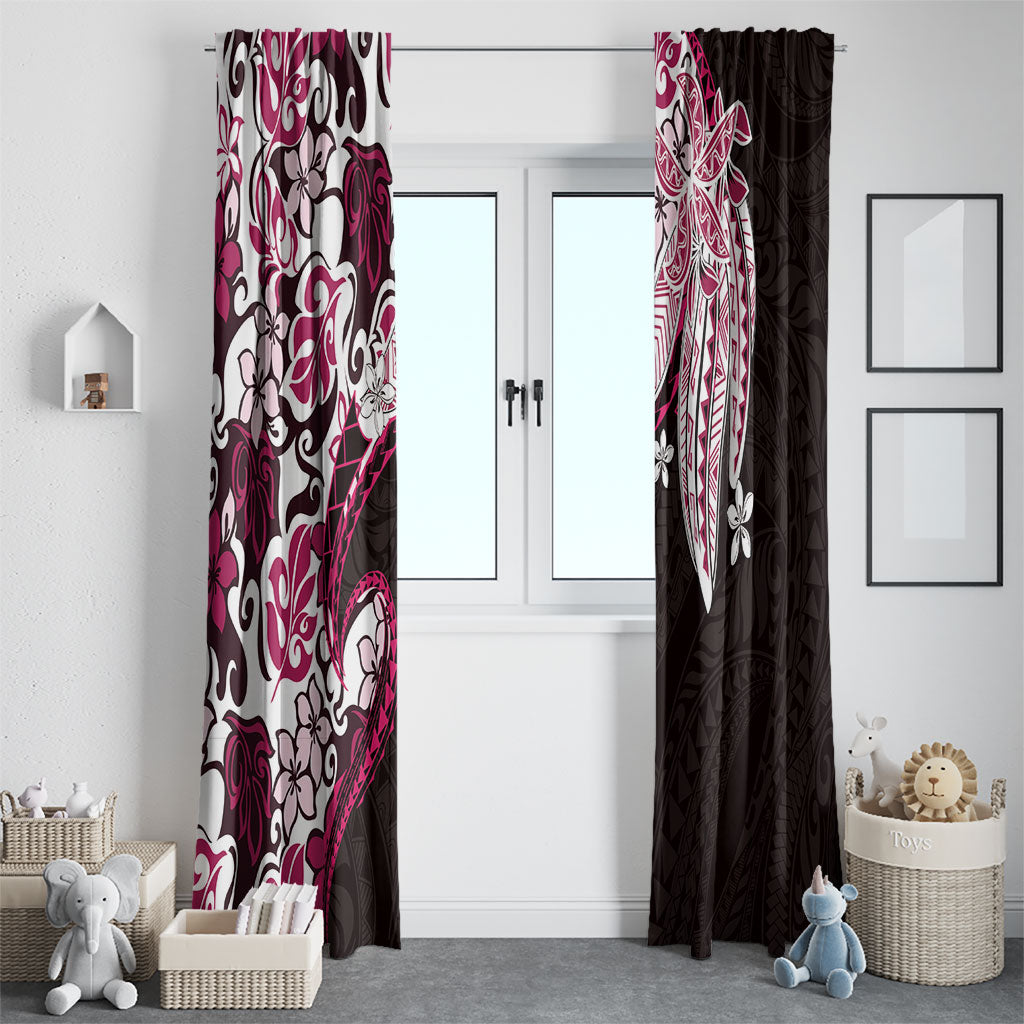 Monstera Plumeria Flowers Pink Window Curtain Polynesian Pattern