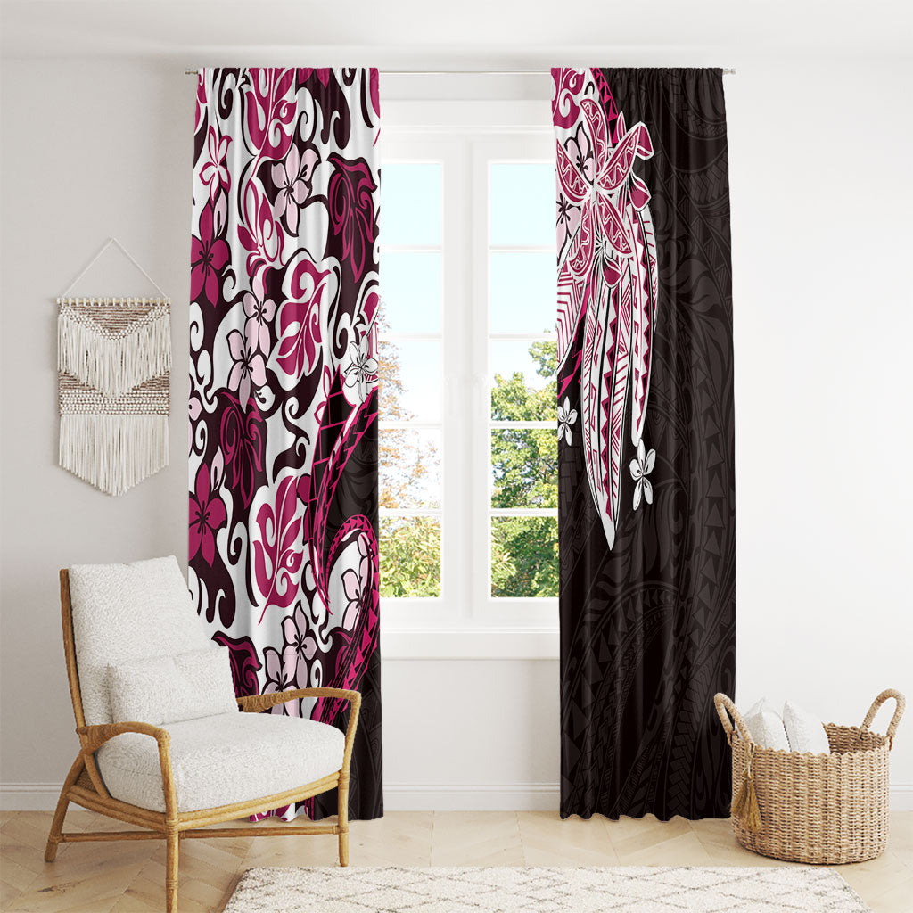 Monstera Plumeria Flowers Pink Window Curtain Polynesian Pattern