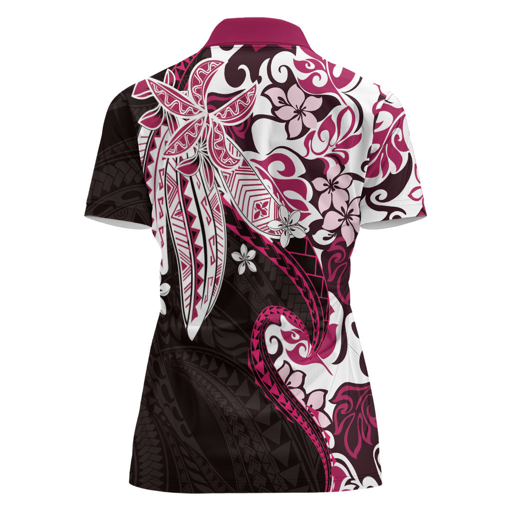 Monstera Plumeria Flowers Pink Women Polo Shirt Polynesian Pattern