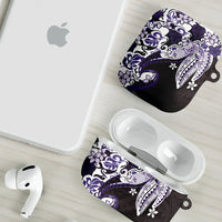 Monstera Plumeria Flowers Purple AirPods Case Polynesian Pattern