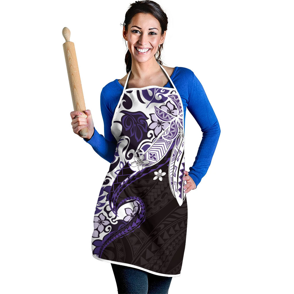 Monstera Plumeria Flowers Purple Apron Polynesian Pattern