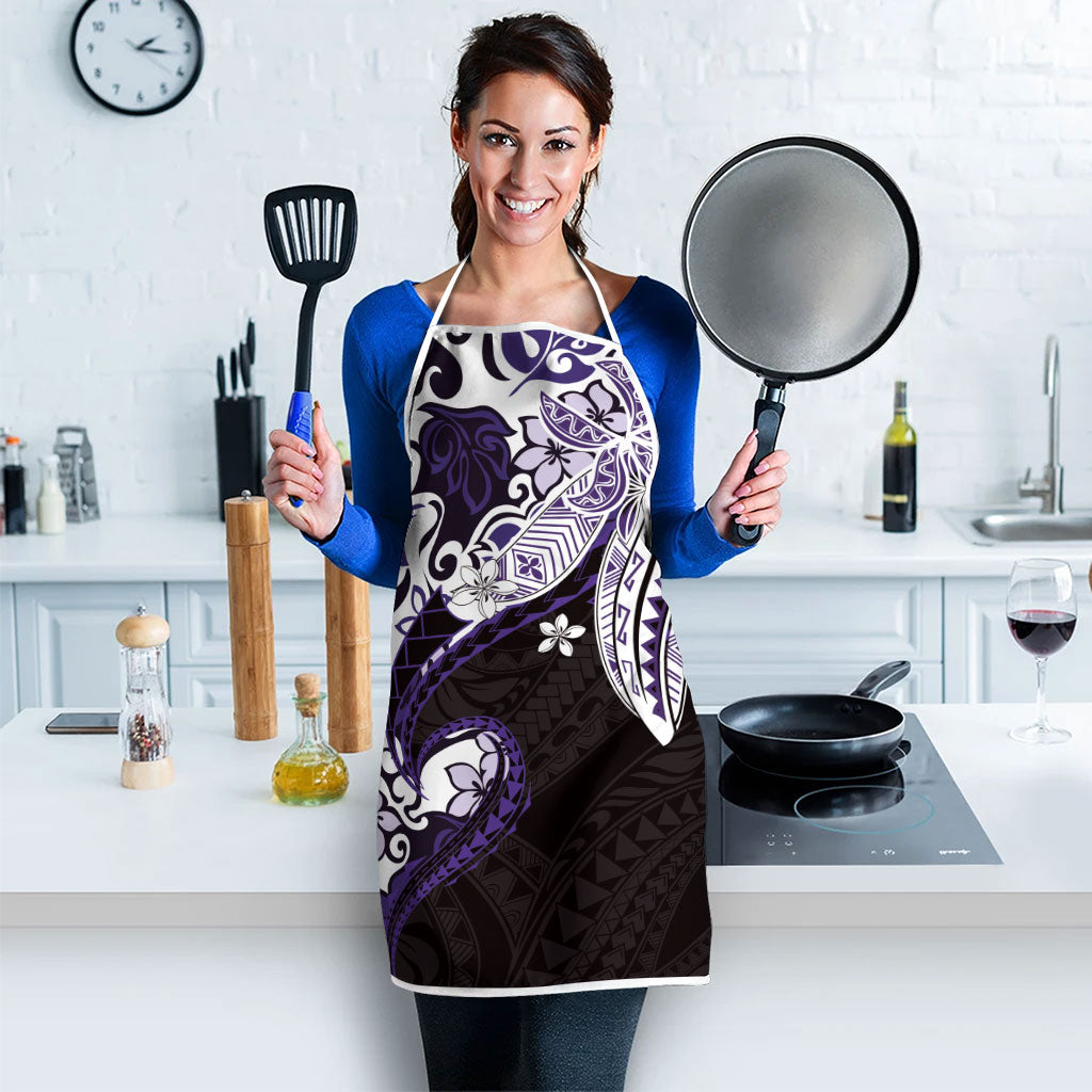 Monstera Plumeria Flowers Purple Apron Polynesian Pattern