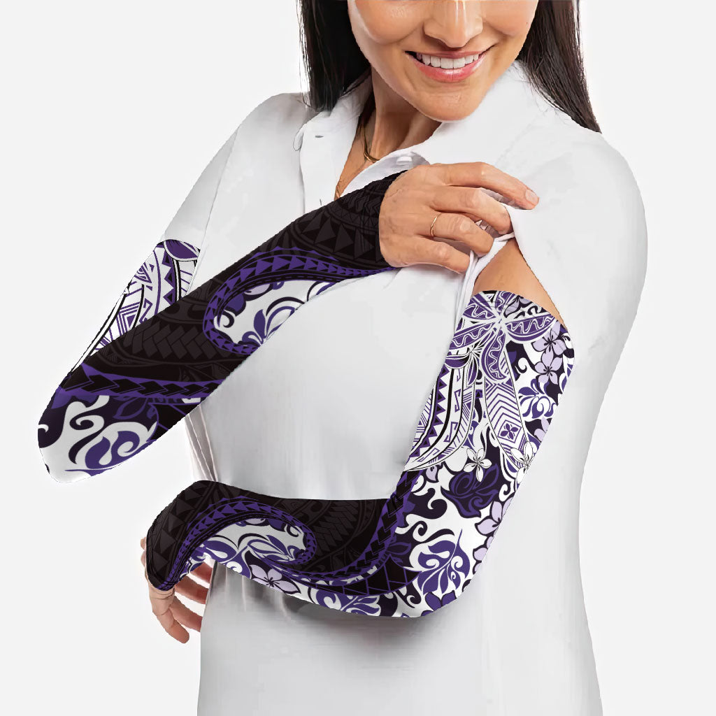 Monstera Plumeria Flowers Purple Arm Sleeves Polynesian Pattern