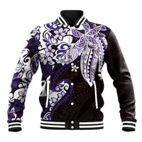 Monstera Plumeria Flowers Purple Baseball Jacket Polynesian Pattern