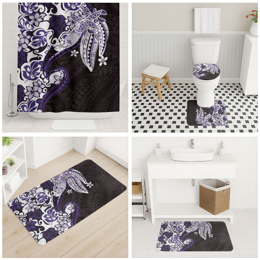 Monstera Plumeria Flowers Purple Bathroom Set Polynesian Pattern