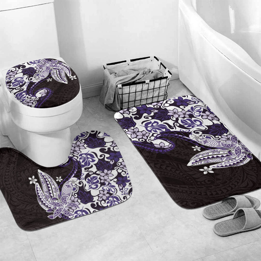 Monstera Plumeria Flowers Purple Bathroom Set Polynesian Pattern