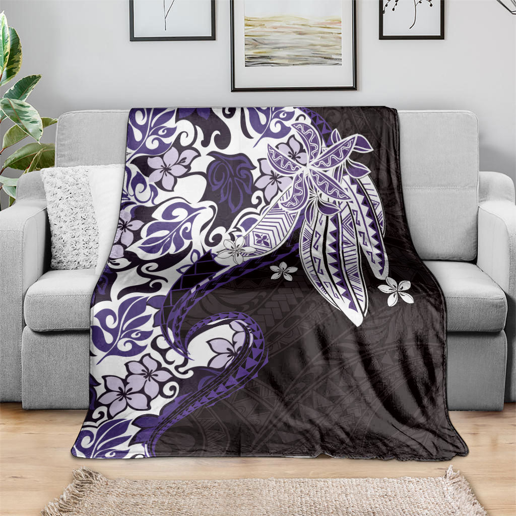 Monstera Plumeria Flowers Purple Blanket Polynesian Pattern