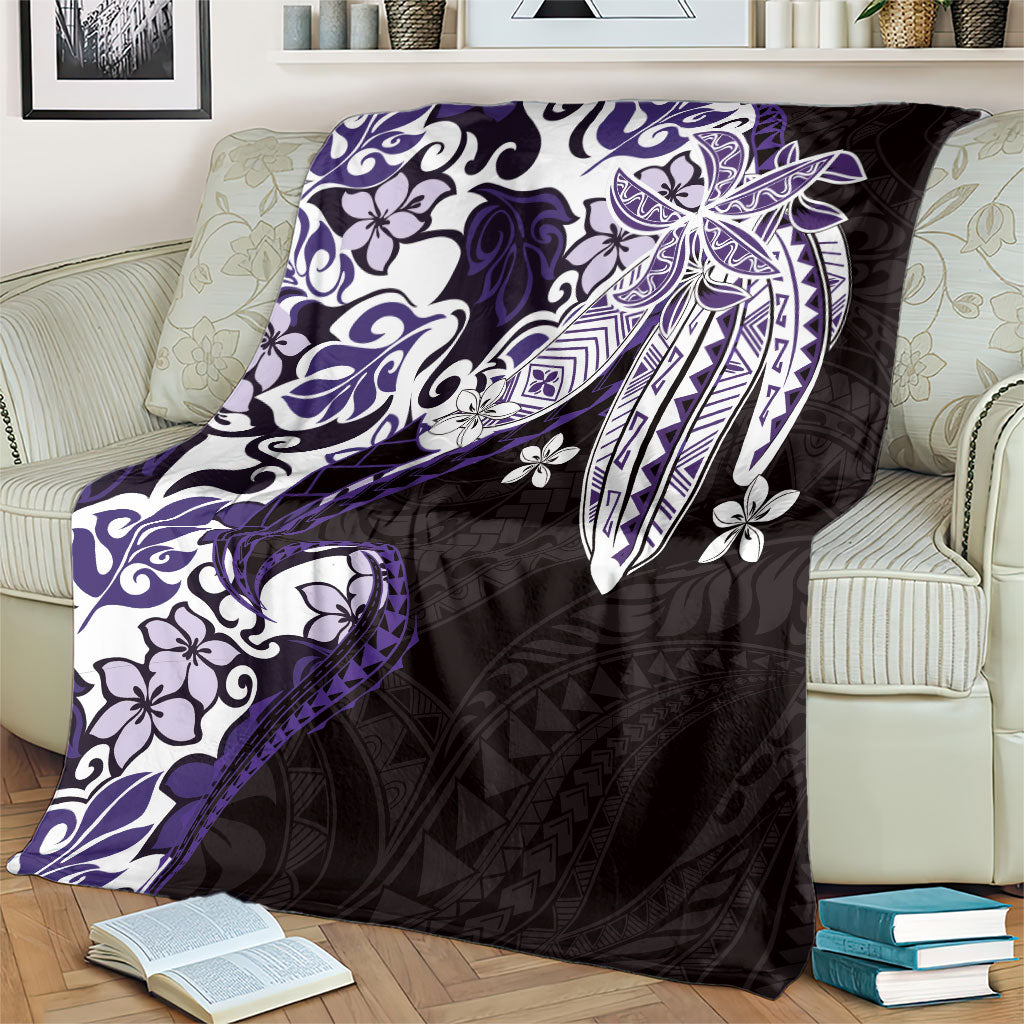 Monstera Plumeria Flowers Purple Blanket Polynesian Pattern
