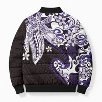 Monstera Plumeria Flowers Purple Bomber Puffer Jacket Polynesian Pattern