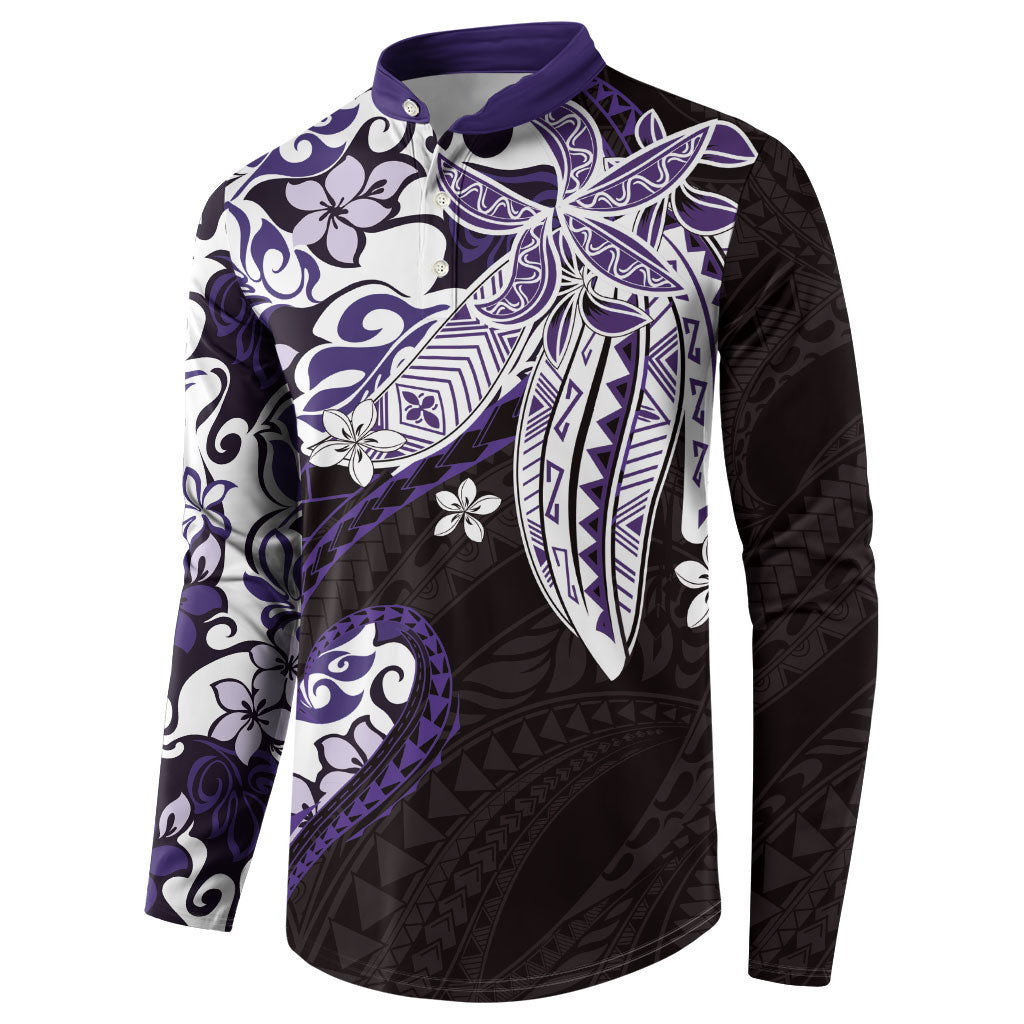 Monstera Plumeria Flowers Purple Button Sweatshirt Polynesian Pattern
