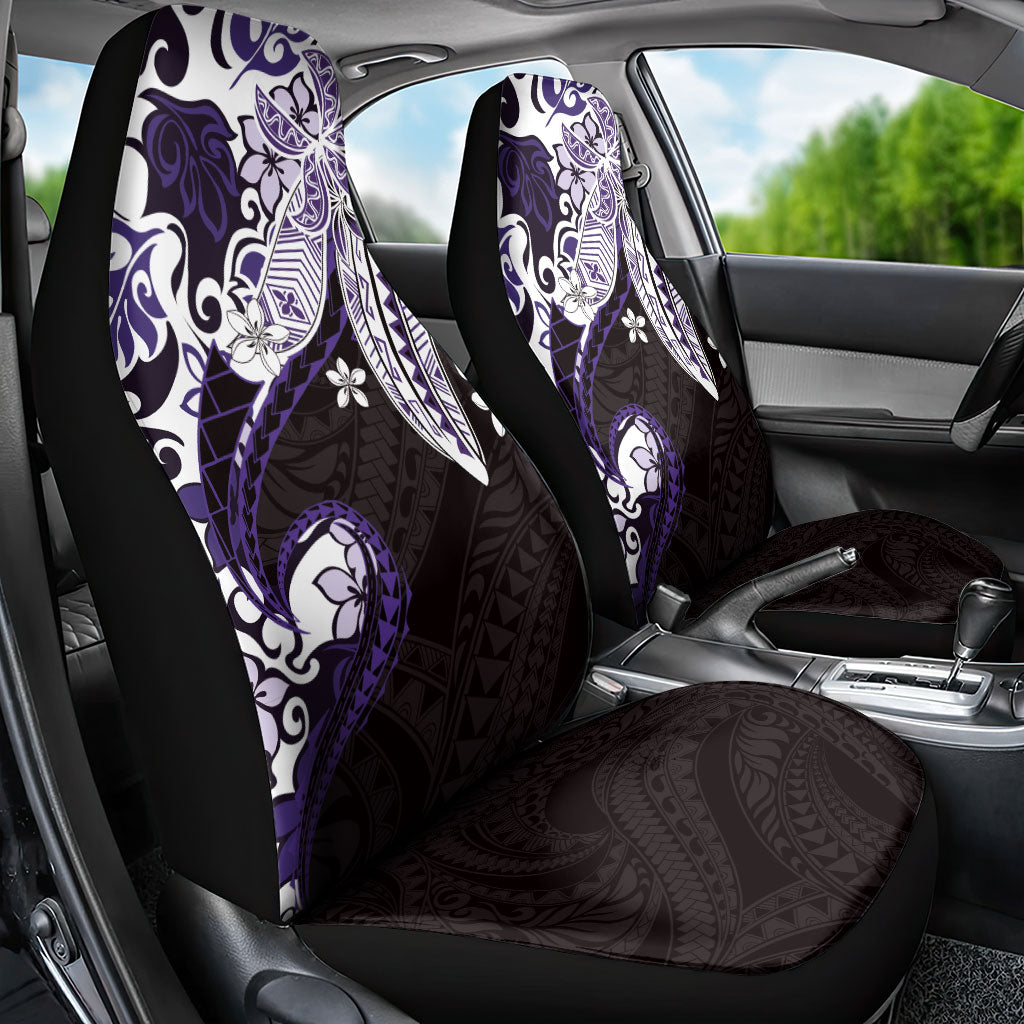 Monstera Plumeria Flowers Purple Car Seat Cover Polynesian Pattern