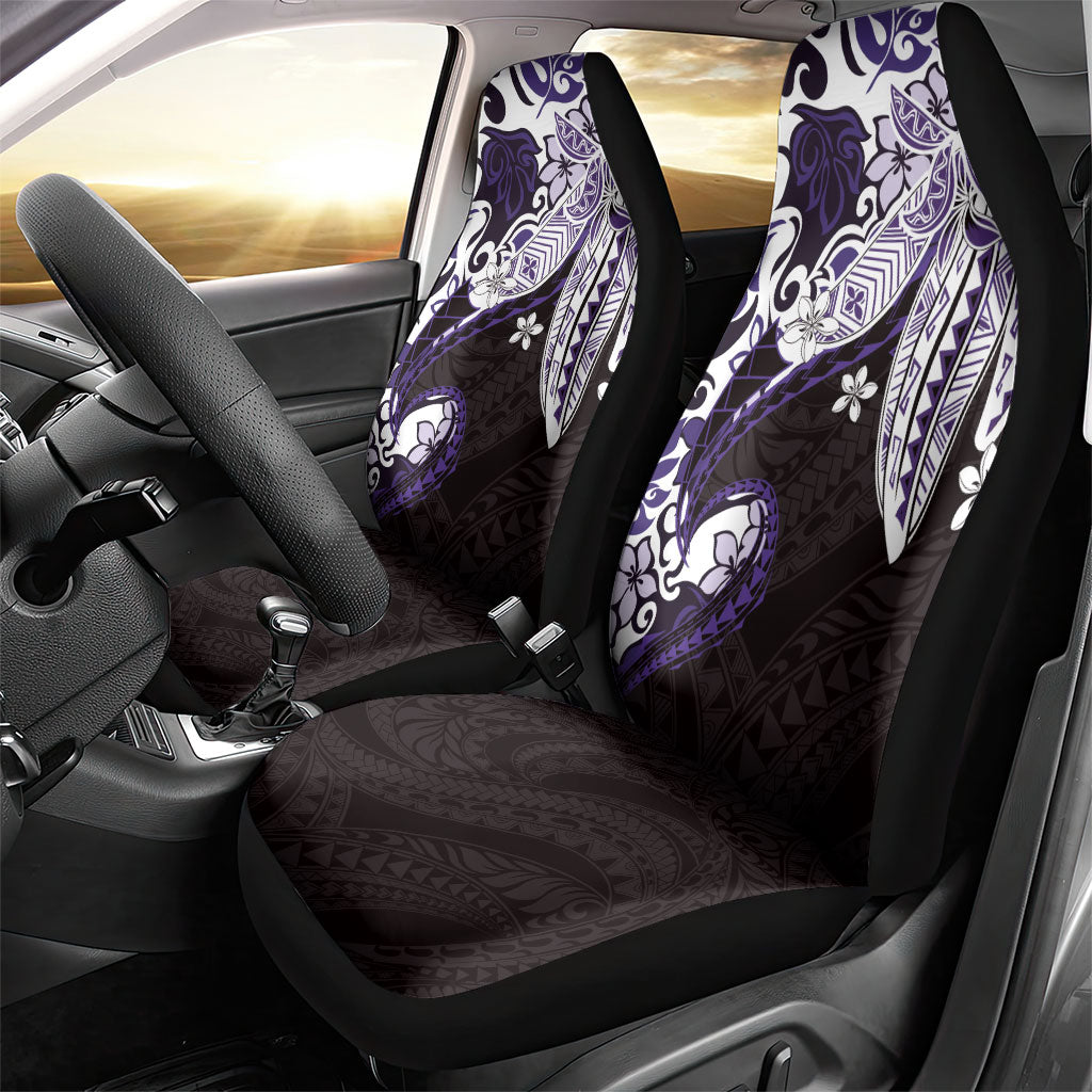 Monstera Plumeria Flowers Purple Car Seat Cover Polynesian Pattern
