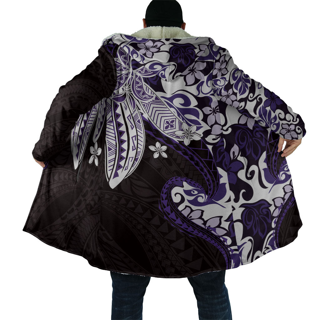 Monstera Plumeria Flowers Purple Cloak Polynesian Pattern