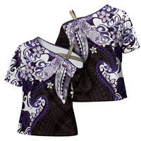 Monstera Plumeria Flowers Purple Cross Shoulder Shirt Polynesian Pattern