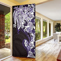 Monstera Plumeria Flowers Purple Door Cover Polynesian Pattern