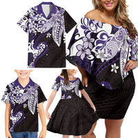 Monstera Plumeria Flowers Purple Family Matching Off Shoulder Short Dress and Hawaiian Shirt Polynesian Pattern LT01 - Polynesian Pride