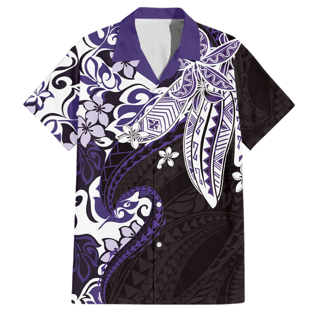 Monstera Plumeria Flowers Purple Family Matching Off Shoulder Short Dress and Hawaiian Shirt Polynesian Pattern LT01 Dad's Shirt - Short Sleeve Purple - Polynesian Pride