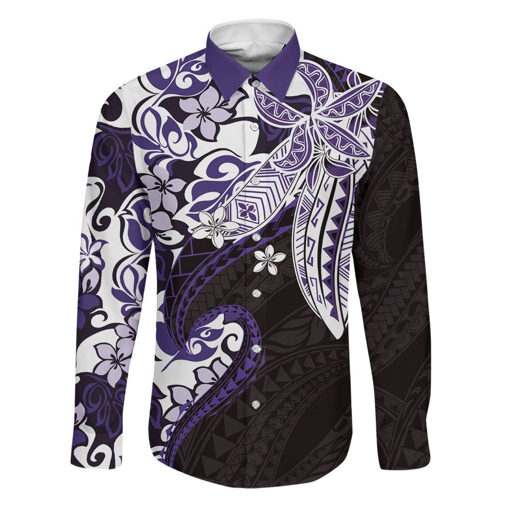 Monstera Plumeria Flowers Purple Family Matching Puletasi and Hawaiian Shirt Polynesian Pattern