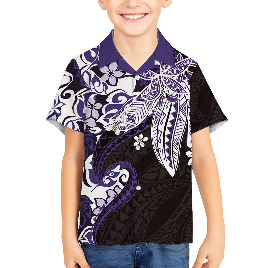Monstera Plumeria Flowers Purple Family Matching Puletasi and Hawaiian Shirt Polynesian Pattern