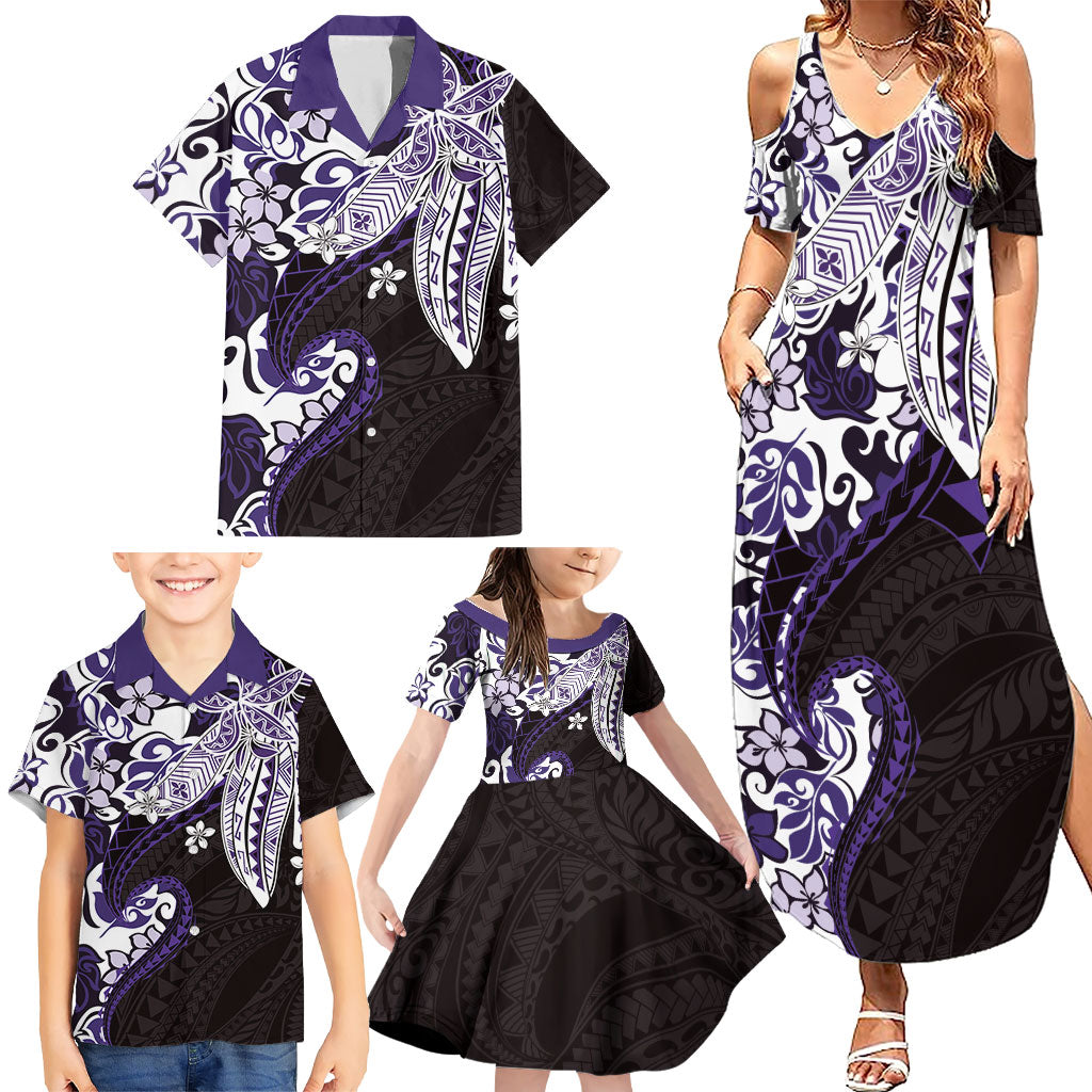 Monstera Plumeria Flowers Purple Family Matching Summer Maxi Dress and Hawaiian Shirt Polynesian Pattern LT01 - Polynesian Pride