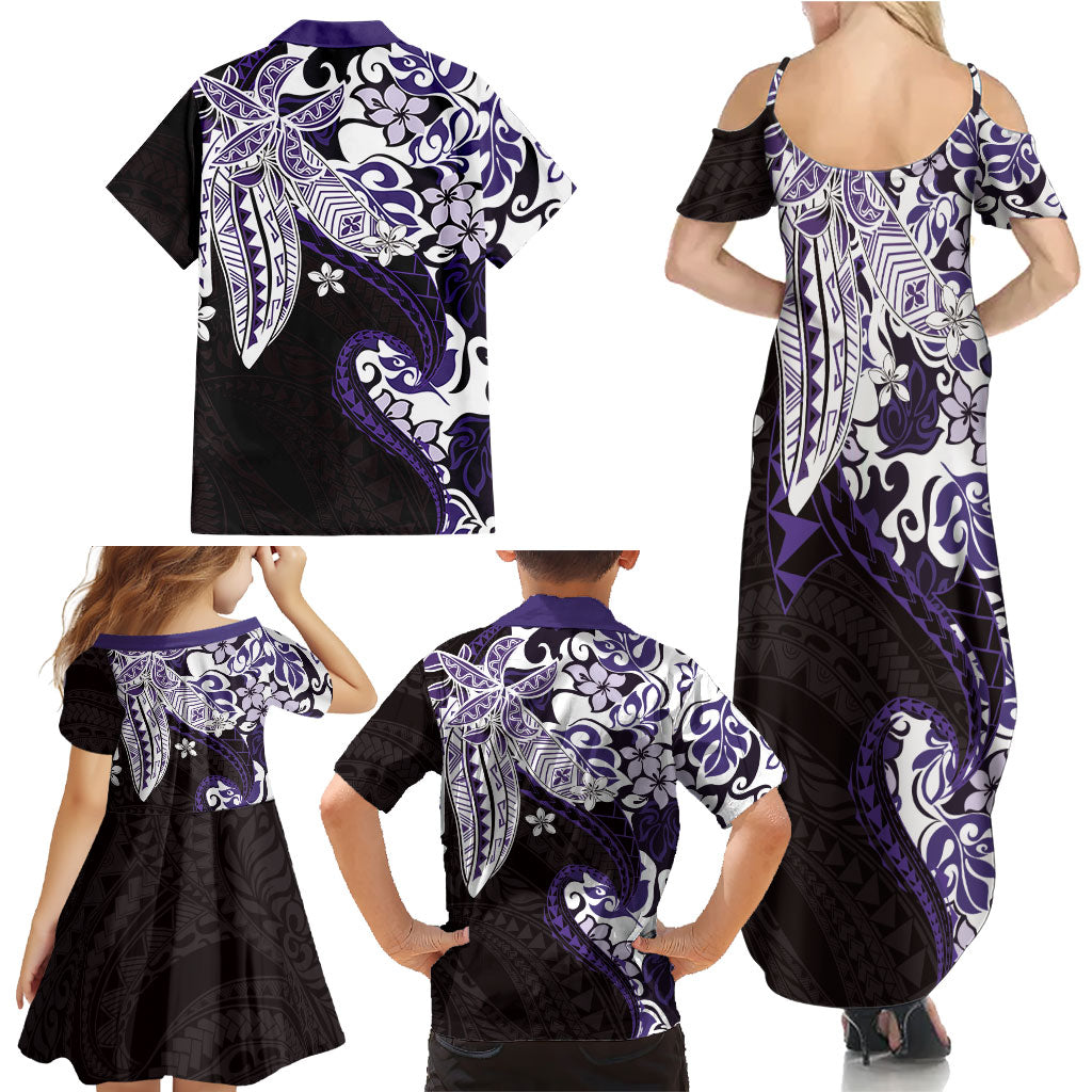 Monstera Plumeria Flowers Purple Family Matching Summer Maxi Dress and Hawaiian Shirt Polynesian Pattern LT01 - Polynesian Pride