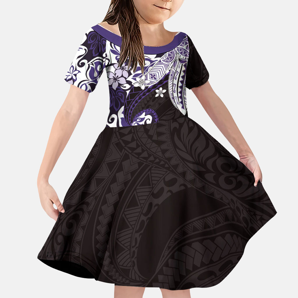 Monstera Plumeria Flowers Purple Family Matching Tank Maxi Dress and Hawaiian Shirt Polynesian Pattern LT01 Daughter's Dress Purple - Polynesian Pride
