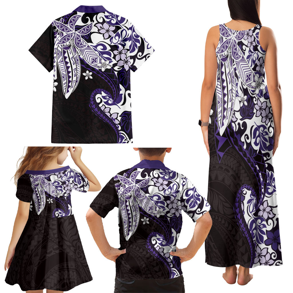 Monstera Plumeria Flowers Purple Family Matching Tank Maxi Dress and Hawaiian Shirt Polynesian Pattern LT01 - Polynesian Pride