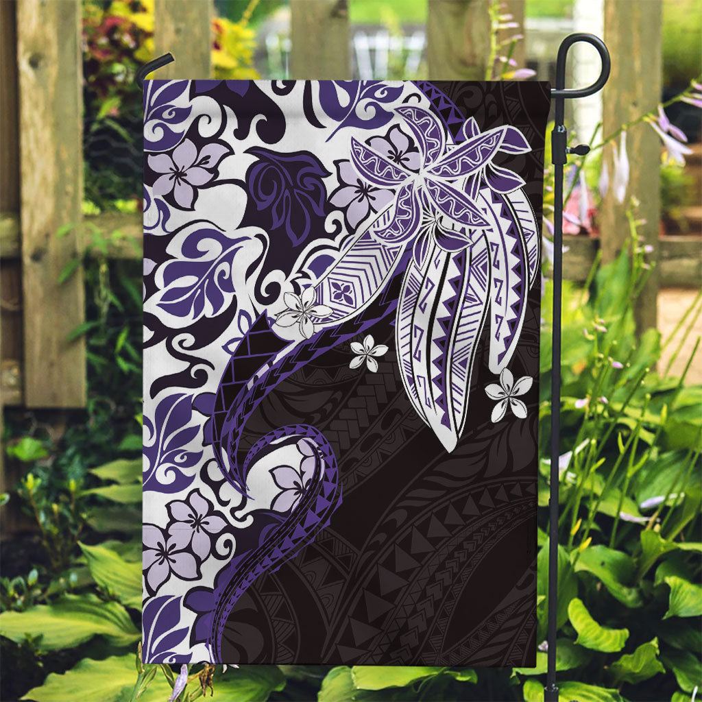Monstera Plumeria Flowers Purple Garden Flag Polynesian Pattern