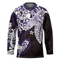 Monstera Plumeria Flowers Purple Hockey Jersey Polynesian Pattern