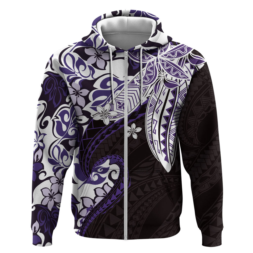 Monstera Plumeria Flowers Purple Hoodie Polynesian Pattern
