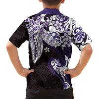Monstera Plumeria Flowers Purple Kid Hawaiian Shirt Polynesian Pattern