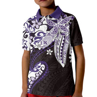 Monstera Plumeria Flowers Purple Kid Polo Shirt Polynesian Pattern
