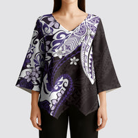 Monstera Plumeria Flowers Purple Kimono Sleeve Blouse Polynesian Pattern