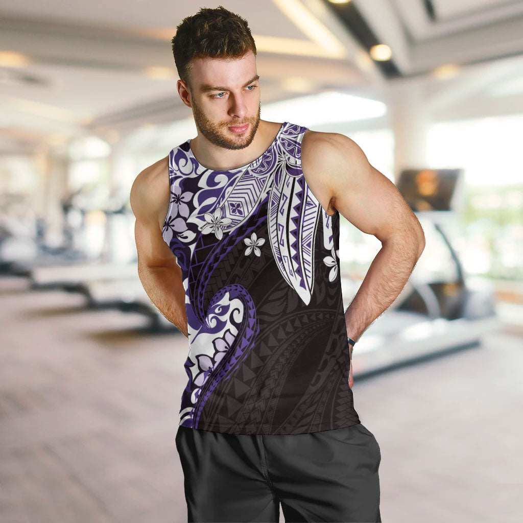 Monstera Plumeria Flowers Purple Men Tank Top Polynesian Pattern