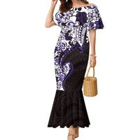 Monstera Plumeria Flowers Purple Mermaid Dress Polynesian Pattern