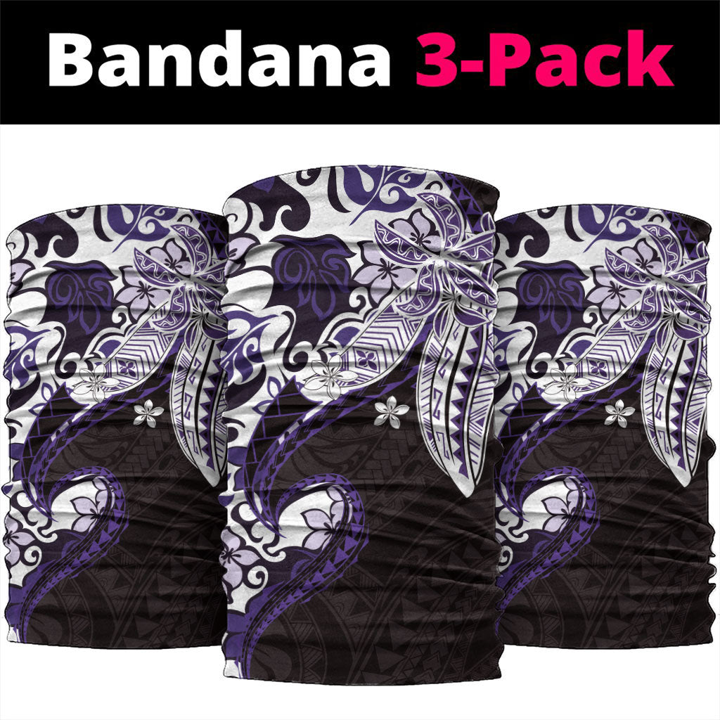 Monstera Plumeria Flowers Purple Neck Gaiter Polynesian Pattern